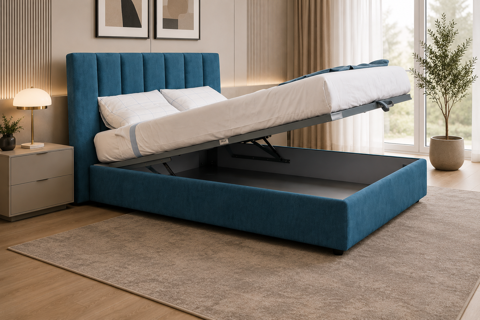 Letto Janeiro con Contenitore — Tessuto Antimacchia Made in Italy
