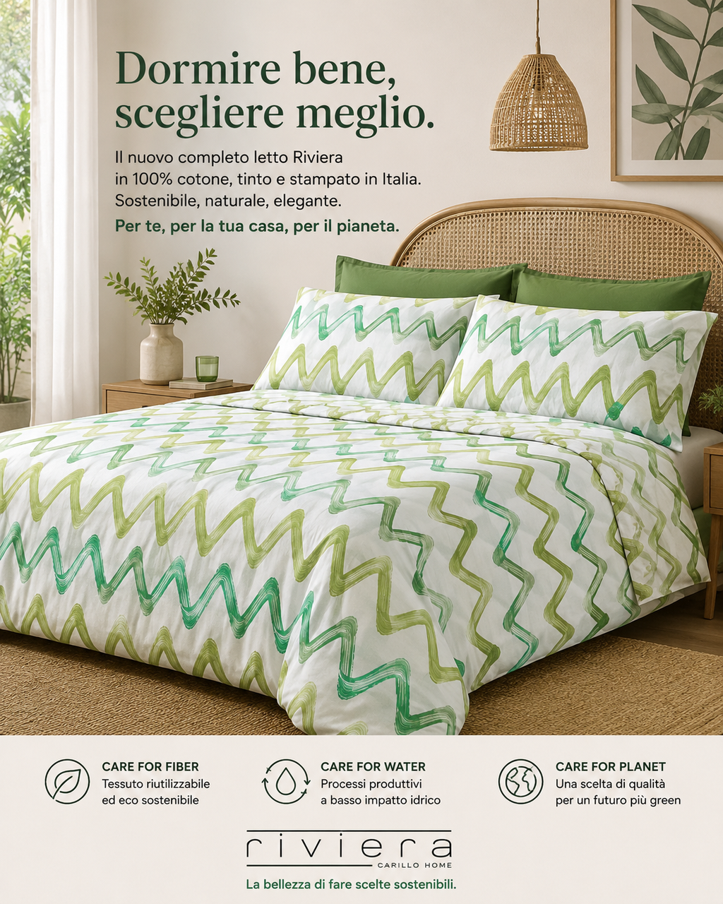 Completo Letto Matrimoniale Zephyr — 100% Cotone Tinto e Stampato in Italia