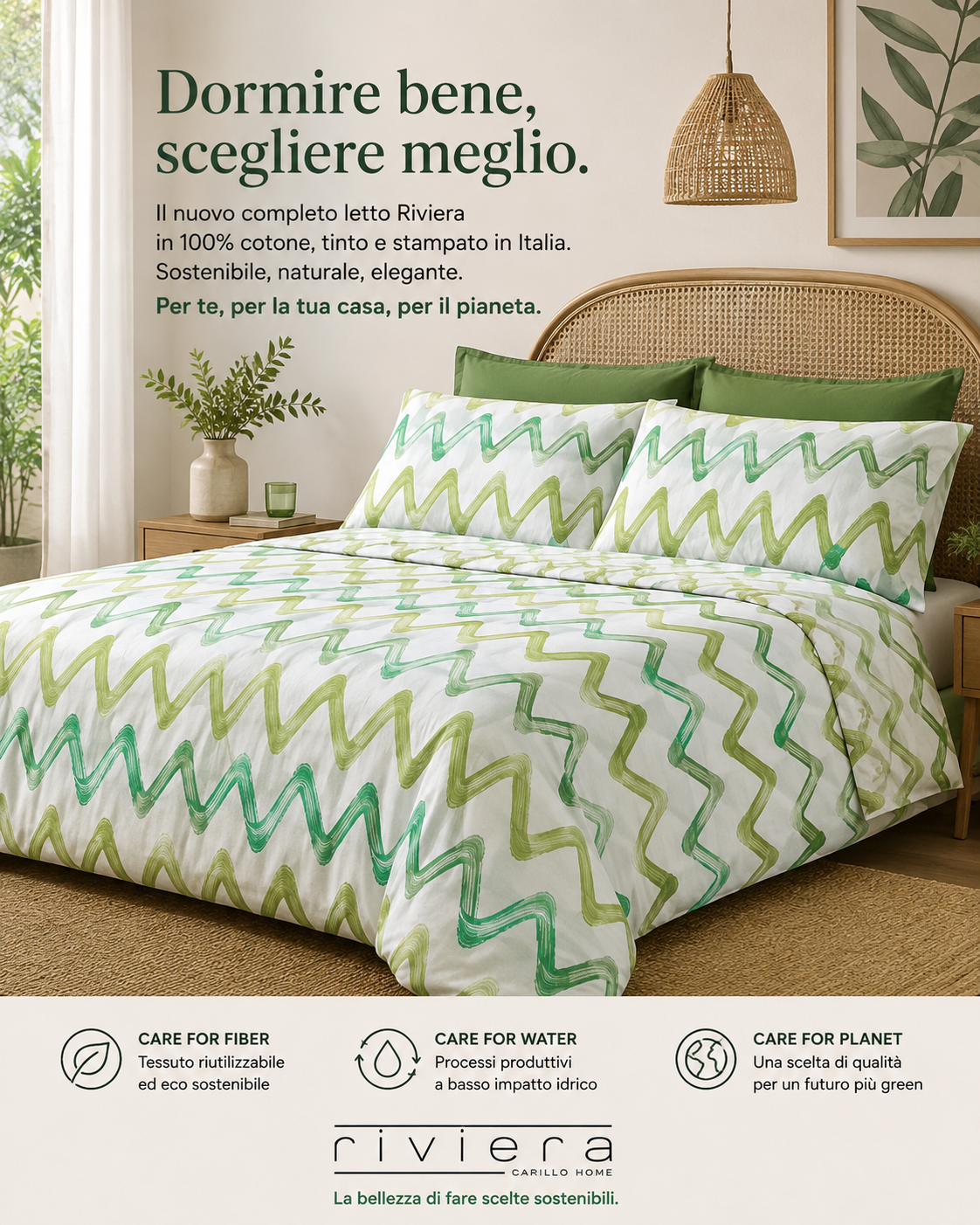 Completo Letto Matrimoniale Zephyr — 100% Cotone Tinto e Stampato in Italia