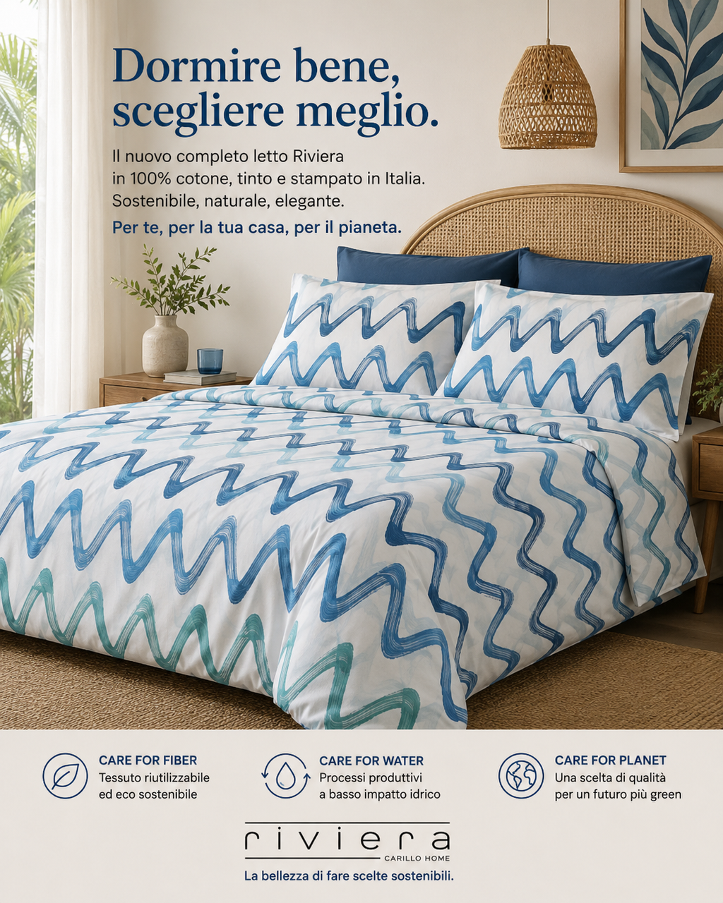 Completo Letto Matrimoniale Mistral — 100% Cotone Tinto e Stampato in Italia
