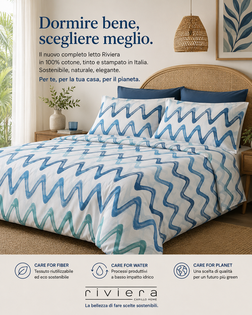 Completo Letto Matrimoniale Mistral — 100% Cotone Tinto e Stampato in Italia