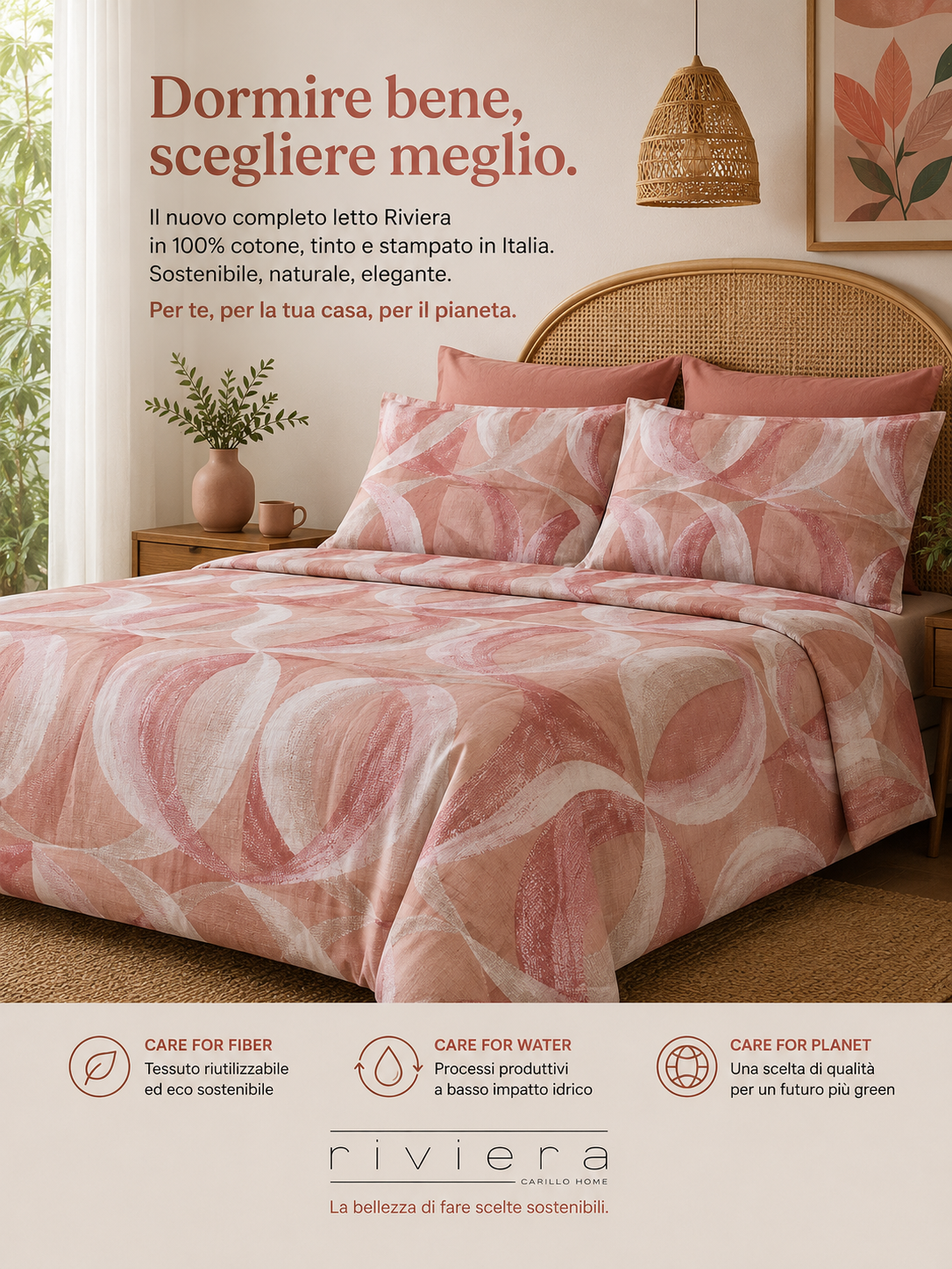 Completo Letto Matrimoniale Aurora — 100% Cotone Tinto e Stampato in Italia
