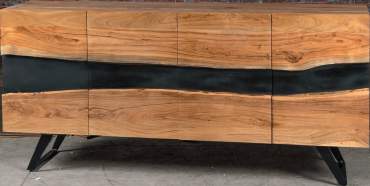 Credenza Lava — Legno Massello e Resina Nera 200 cm