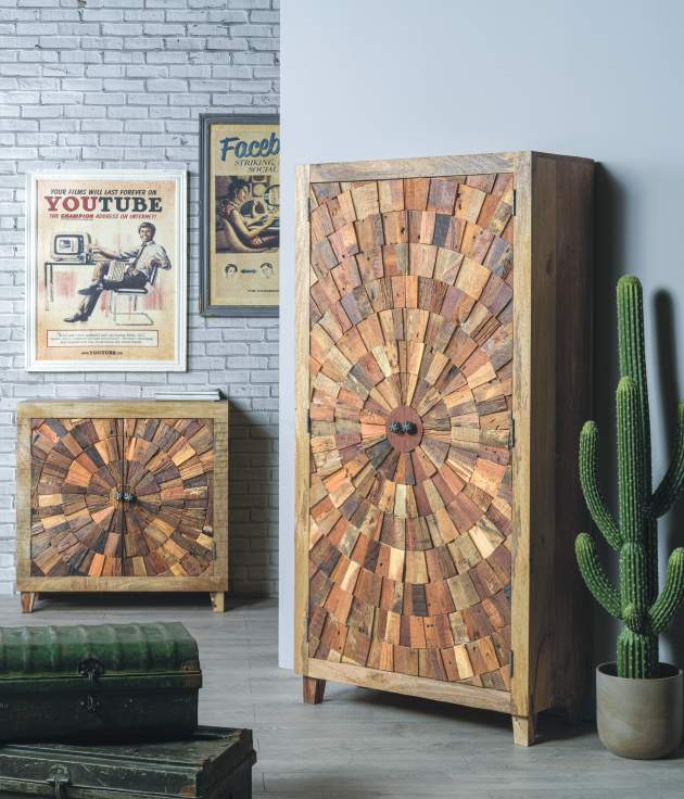 Stipo Astro — Anta a Raggiera in Legno di Recupero 90x181 cm