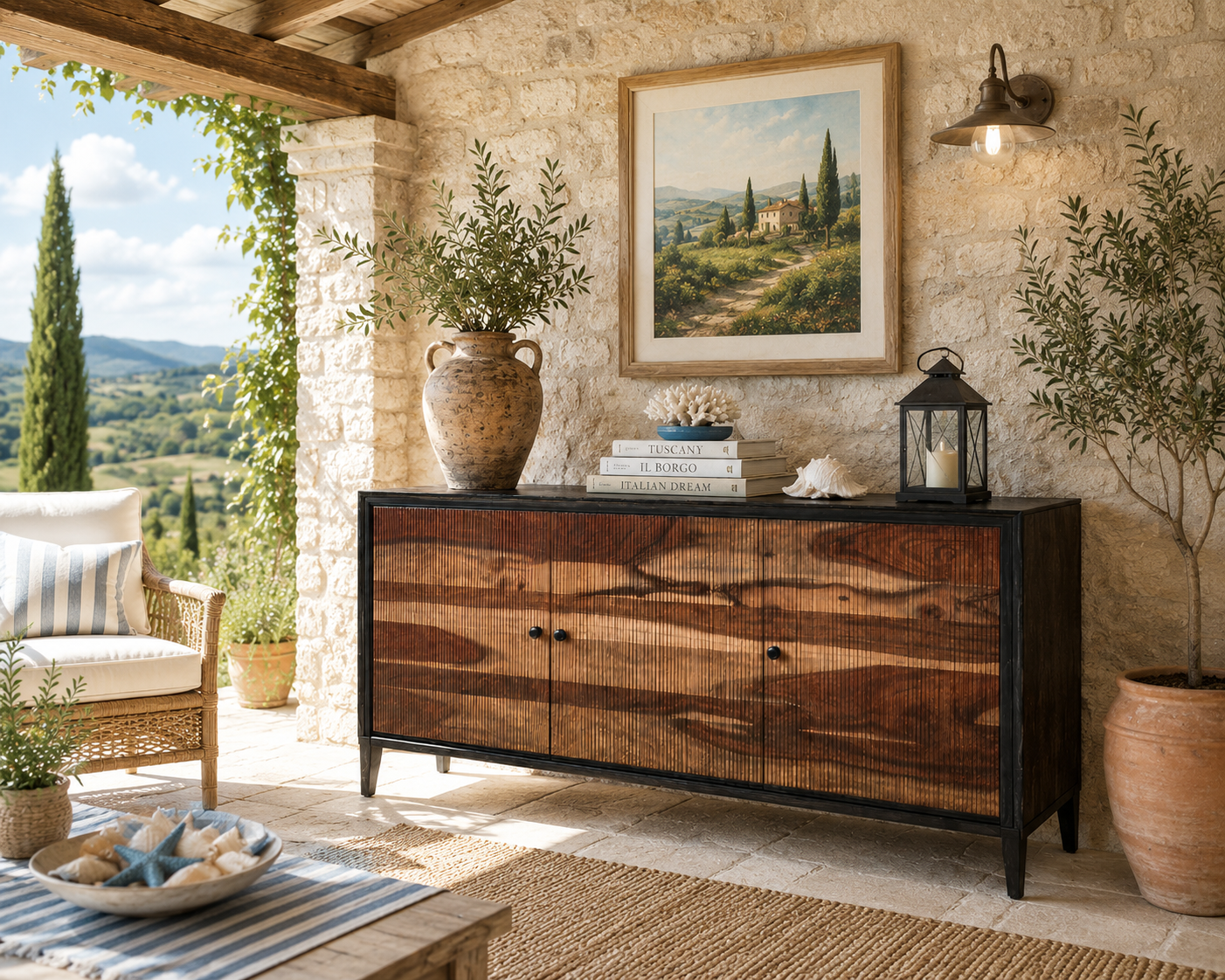 Credenza Vanity — Ante Rigate in Legno Massello 160 cm