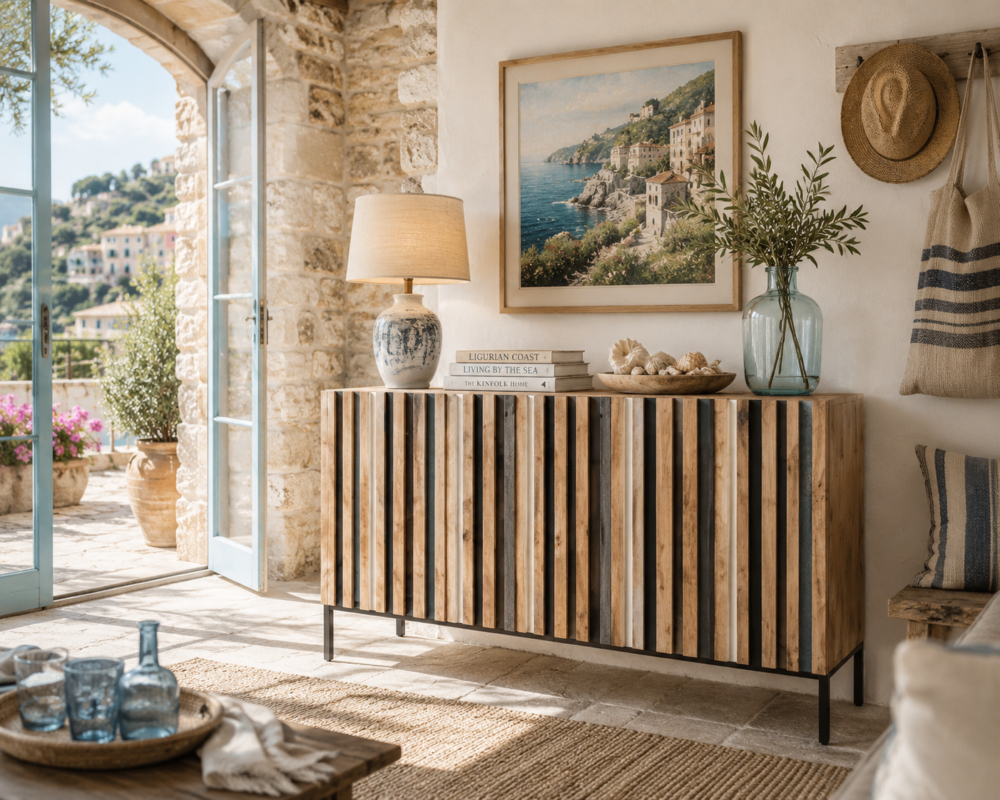 Credenza Stria — Listelle Multicolore in Legno Massello 200 cm