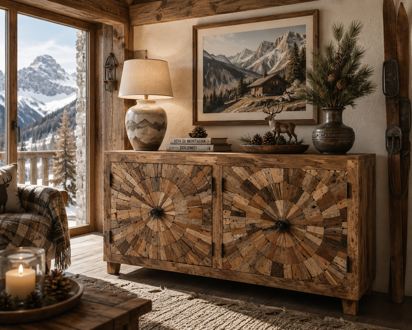 Credenza Astro — Ante a Raggiera in Legno di Recupero 180 cm