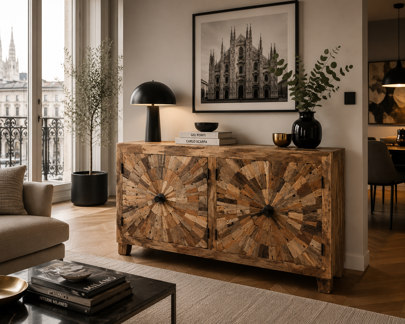 Credenza Astro — Ante a Raggiera in Legno di Recupero 180 cm