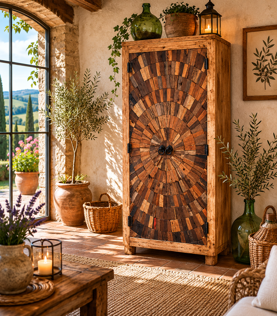 Stipo Astro — Anta a Raggiera in Legno di Recupero 90x181 cm