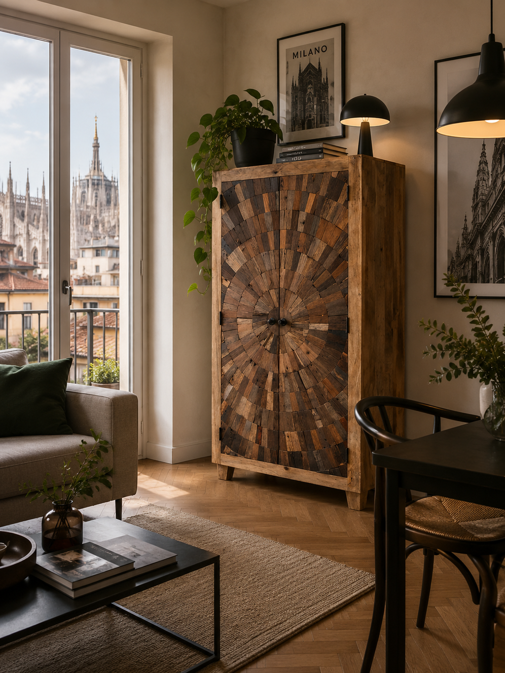Stipo Astro — Anta a Raggiera in Legno di Recupero 90x181 cm