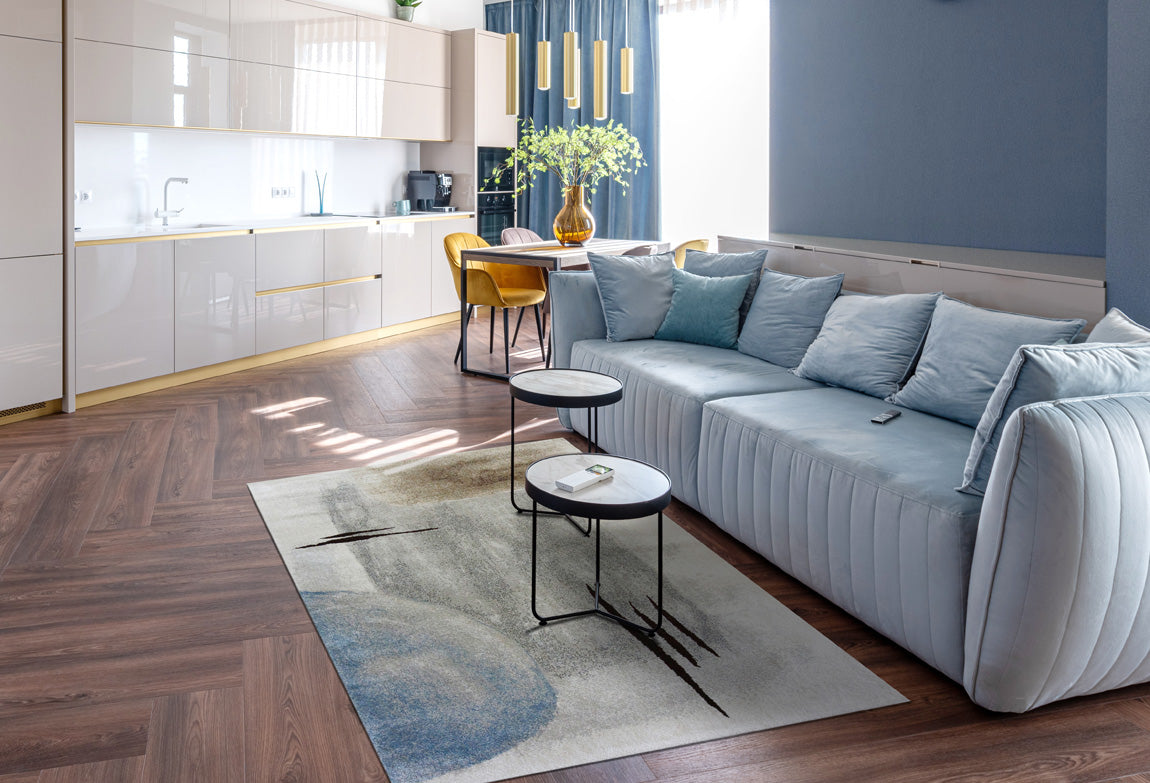 Tappeto Colore 7502 — Fantasie Astratte Blu, Arancione e Grigio