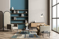 Tappeto Design 02 — Geometrie Moderne Blu e Bianco a Pelo Medio