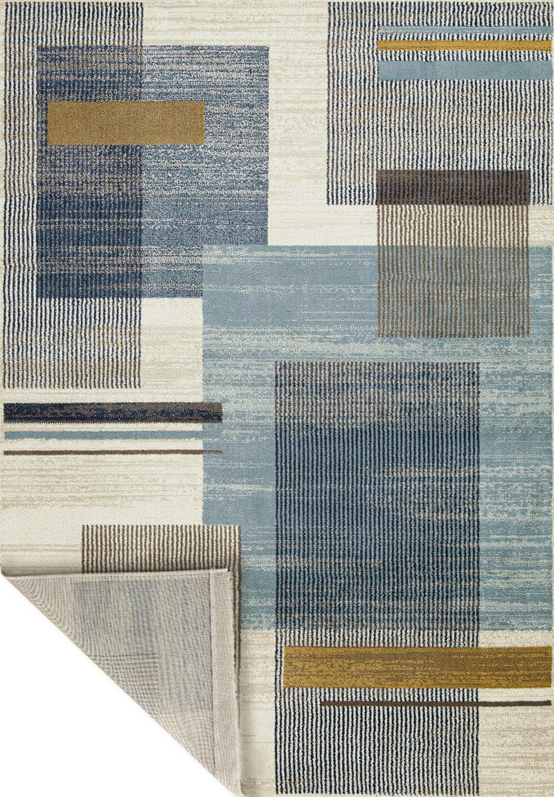 Tappeto Design 02 — Geometrie Moderne Blu e Bianco a Pelo Medio