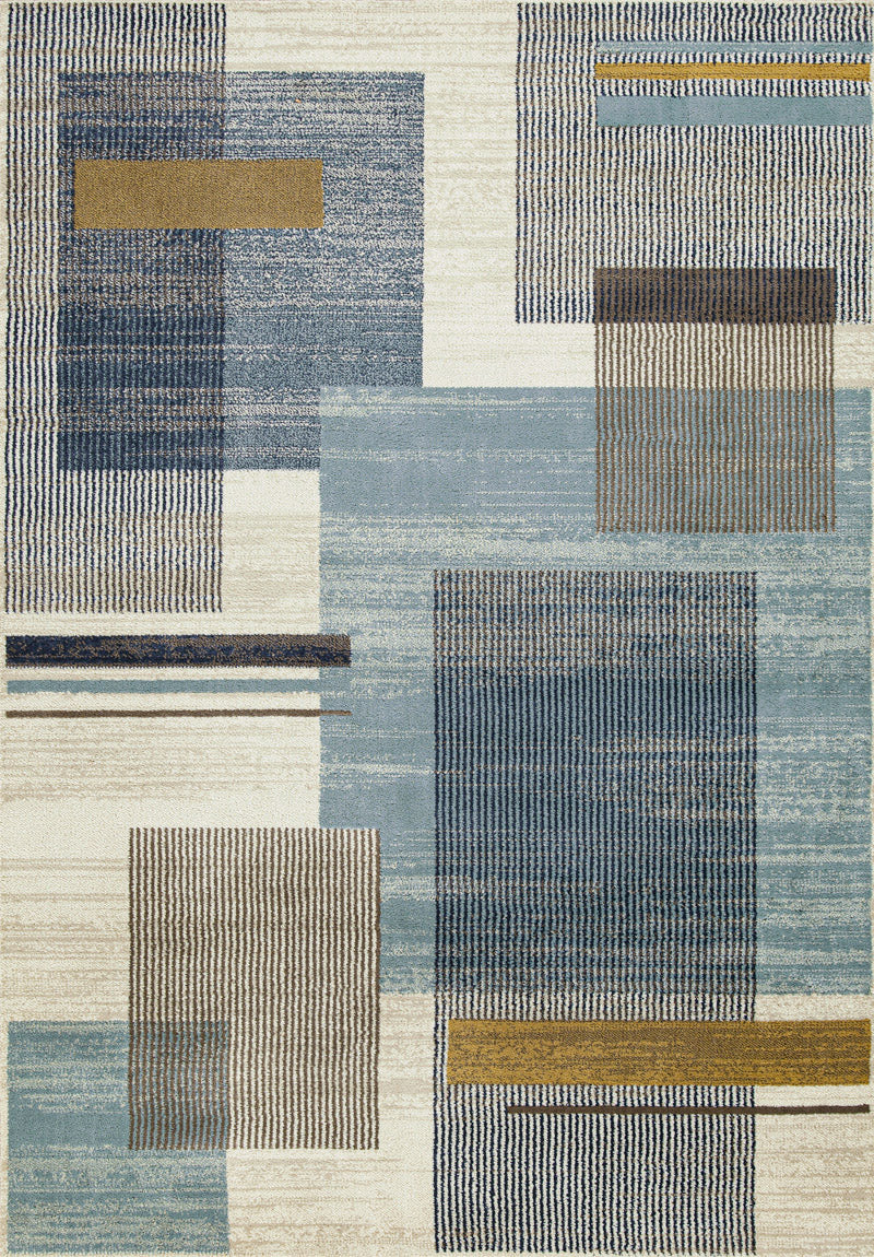 Tappeto Design 02 — Geometrie Moderne Blu e Bianco a Pelo Medio