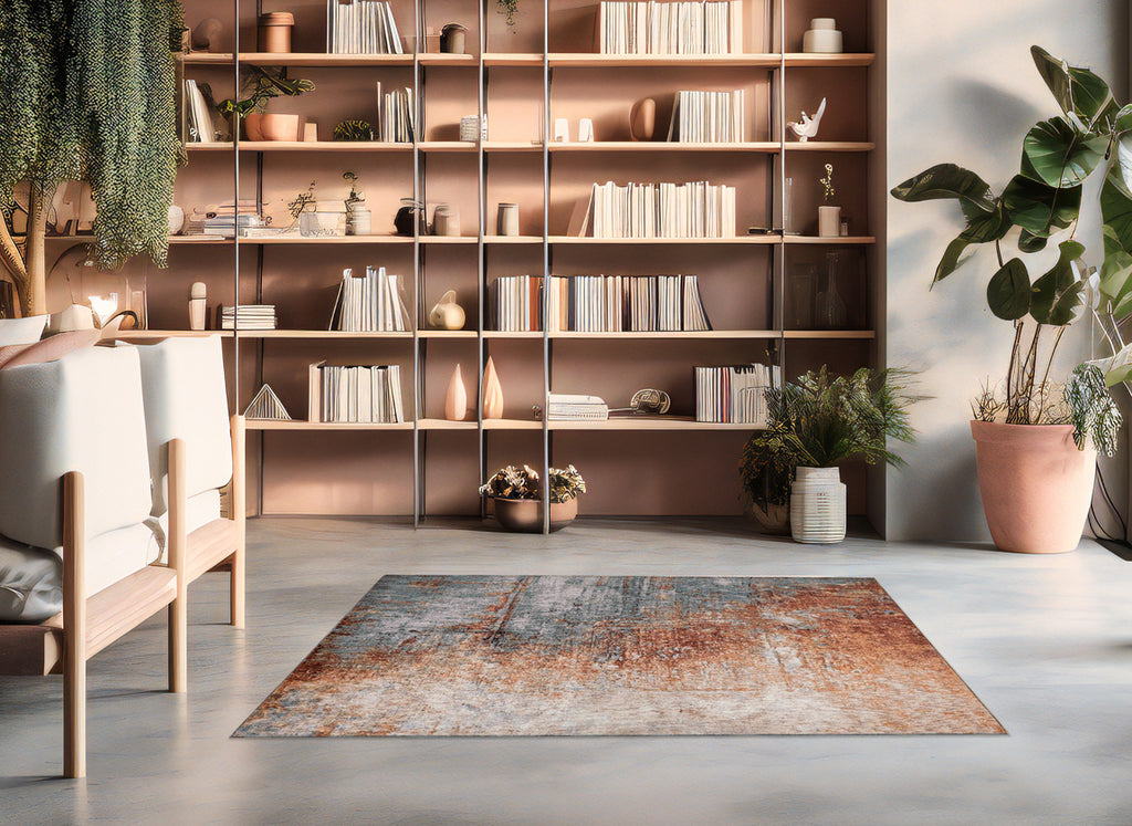 Tappeto Design 03 — Effetto Pittorico Terracotta e Grigio a Pelo Medio
