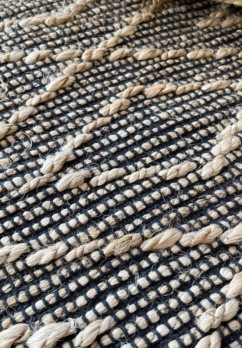 Tappeto Juta J232B — Tessuto a Mano Juta e Cotone Nero 150x220