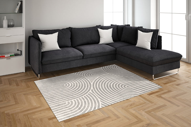 Tappeto New 07 — Archi Concentrici Grigio e Bianco Pelo Frisè 160x230