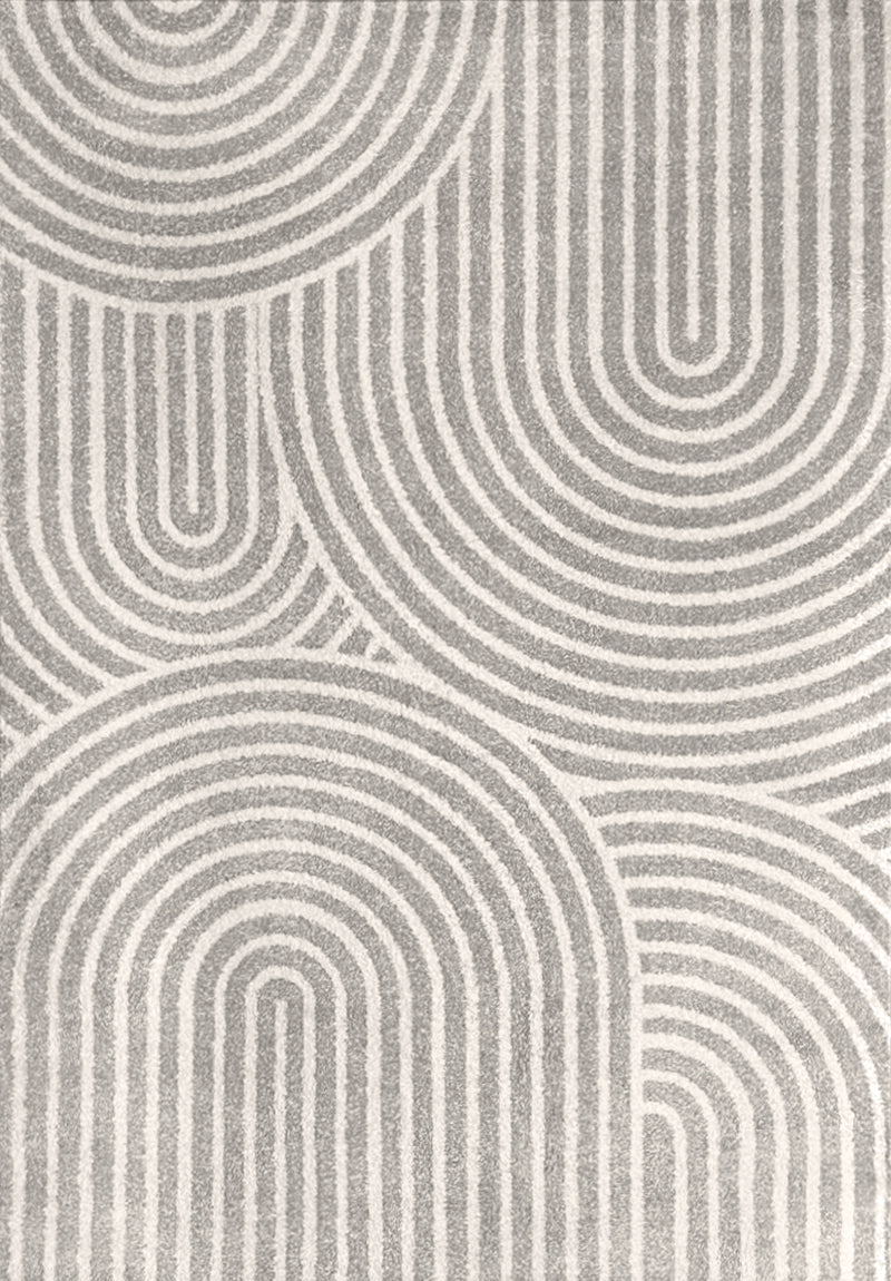 Tappeto New 07 — Archi Concentrici Grigio e Bianco Pelo Frisè 160x230